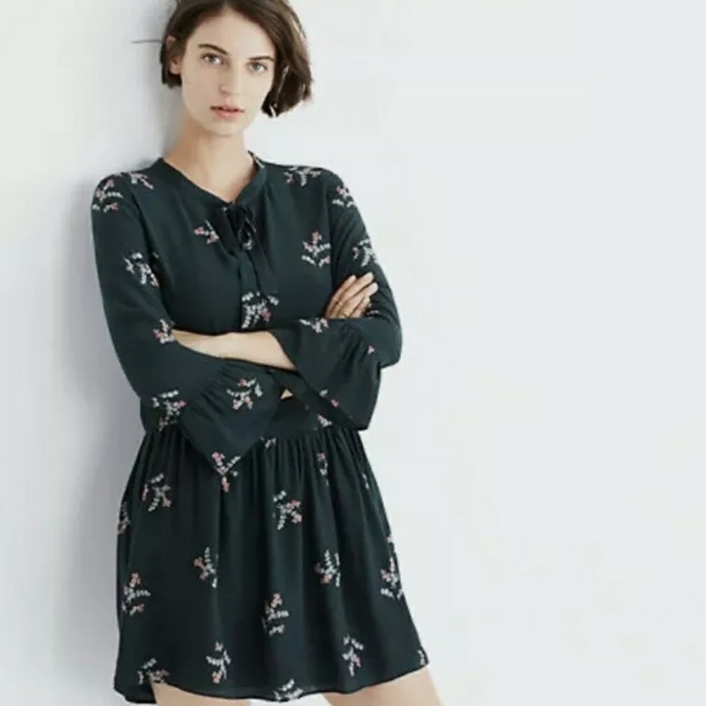 Madewell SzS Silk Floral Quarter Sleeve Dress